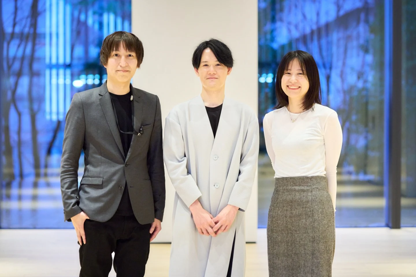 （左から）みらい開発研究所 研究員で「セカンドスキン」プロジェクトリーダーの久保田俊、研究開発担当の貞神喜郎、fibonaメンバーの柳原茜