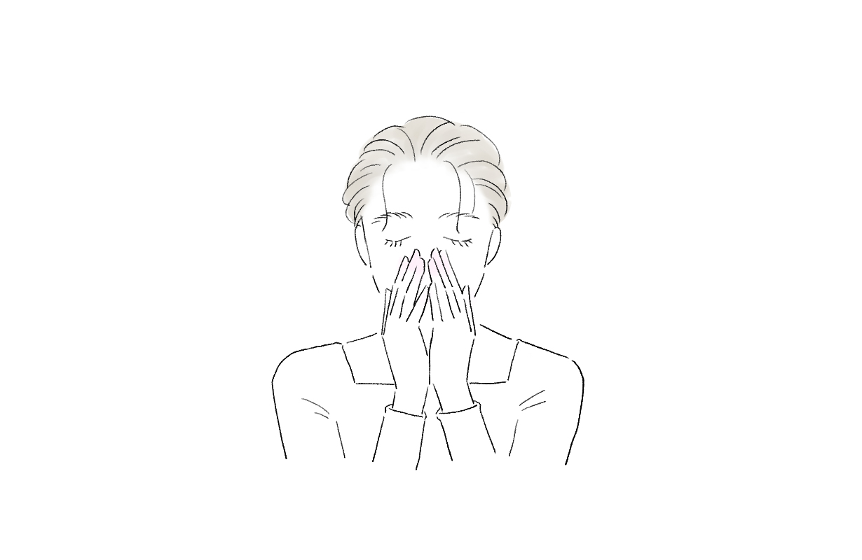 【Step3】鼻の近くに手を添え、ゆっくり深呼吸してください。